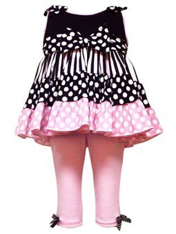 Pink and Black Dot Tier Tunic Dress and Legging Set (2T) - F247751