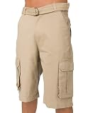 Akademiks Belted Twill Cargo Short Beige-Khaki 32