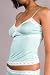 Silk Knit Cami - blue with white lace