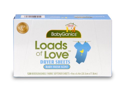 BabyGanics Loads of Love Fabric Softener Dryer Sheets, 120-count Box