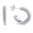 Sterling Silver Round Links Medium Hoop Earring