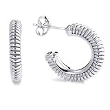 Sterling Silver Round Links Medium Hoop Earring
