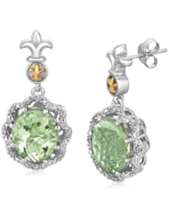 18K Yellow Gold and Sterling Silver Fancy Fleur De Lis Earrings