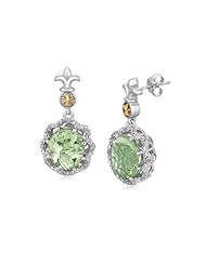 18K Yellow Gold and Sterling Silver Fancy Fleur De Lis Earrings