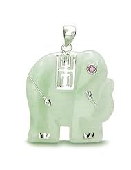 Amulet Elephant Good Luck Green Jade 925 Silver Pendant