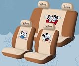 New Mickey Mouse Universal Car Seat Cover - 10pcs Full Set... Beige - With Free Gift of Non-slip Dash Grip Pad Mat