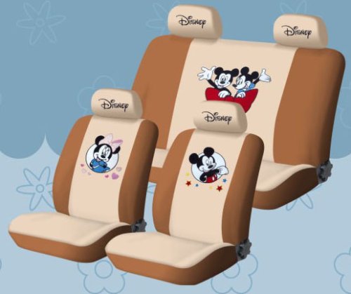 New Mickey Mouse Universal Car Seat Cover - 10pcs Full Set... Beige - With Free Gift of Non-slip Dash Grip Pad Mat