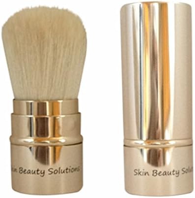 BEAUTY SOLUTIONS TM Retractable Kabuki Makeup Brush- Great for Foundation Blending Powder Bronzer Cosmetic Makeup Brush Golden w/ Goat Hair