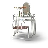 White Metal Make Up Vanity With Table & Bench Set
