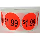 1 Roll of 1000 1.5 inch Round BRIGHT RED $1.99 Retail Price Point Labels Stickers