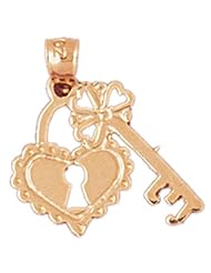 Dazzlers Solid 14k Gold Heart Lock and Key Charm Pendant Available in three colors from jewelsberry (weights: 1.1 grams only)