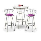 Chrome Bar Table & 2 Chrome 29" Glitter Purple Vinyl Seat Barstools