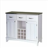 Home Styles Furniture Large White Base and Stainless Steel Top Buffet Kitch ....