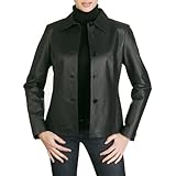 BGSD Women's Open Collar Leather Jacket - Black M