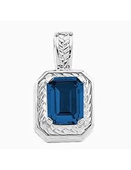14K White Gold Emerald Cut Chatham Created Sapphire Pendant -- LIFETIME WARRANTY