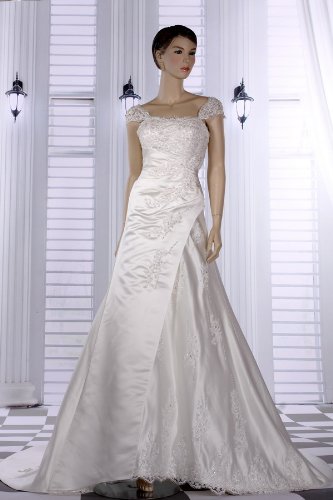Hochzeits-shop-hamburg DH36 Brautkleid mit Flügel-Träger bestickt, Schnürung u. Schleppe