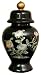 Traditional Asian Furniture & D&eacute;cor - 11" Ming Black Lacquer Birds & Flowers Ceramic Porcelain Temple Jar