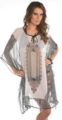 Paisley Border Sheer Chiffon Short Kaftan /Tunic / Cover-up/ Top