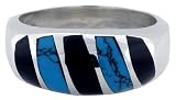 Sterling Silver Black Obsidian with Synthetic Turquoise Ring