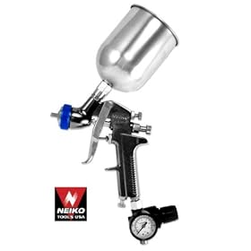 Professional-Quality HVLP Gravity-Feed Urethane Spray Gun - Built-In Pressure Gauge and Regulator by Neiko Tools
