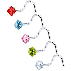 18 Gauge Stainless Steel Diamond Shape CZ Nose Ring Pack