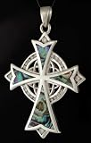 Sterling Silver Abalone Shell Celtic High Cross Amulet Pendant Necklace Cubic Zirconium Stones Wicca Wiccan Pagan Metaphysical Spiritual Men's Women's Jewelry Amulet