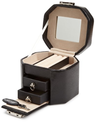 Wolf Designs 281302 Heritage Black Travel Mini Octagon Jewelry-Box
