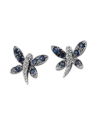 14K White Gold 0.04 ct. Diamond and 1/2 ct. Sapphire Dragonfly Earrings