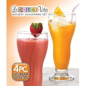LA DOLCE VITA GLASS SODA CUPS - LA DOLCE VITA SET OF FOUR GLASS SODA CUPS by Jaf Gifts