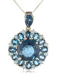 10k Yellow Gold Swiss Blue Topaz and London Blue Topaz Pendant Necklace, 18"