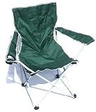 Green camping chair with cup holder