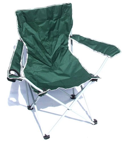 Green camping chair with cup holder