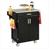 Black Kitchen Cart with Stainless Steel Top