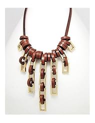 Brown Leather Necklace In White Base