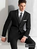 Mens Black 2 Button Super 120s Slim Fit Side Vented Wool Suit by Ike Behar