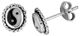Sterling Silver Oval shape Yin-Yang Stud Earrings, 5/16