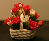 Miniature Artisan Red Floral Arrangement in a Basket