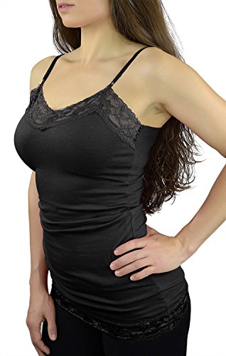 Belle Donne- Womens Cami Dress Spaghetti Adjustable Straps Lace Trim Solid Camisole