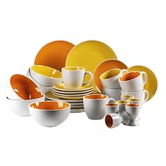 Domestic 923194 Fr�hst�cksset 30-teilig Two Tone mit je 6 Tassen, Untertassen, Desserteller, M�slischalen und Eierbecher gelb / orange