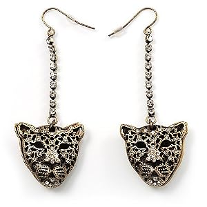 Vintage Tiger Crystal Drop Earrings (Antique Gold)