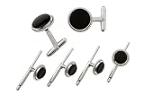 Sterling Silver Onyx Cuff Links and Button Stud Set