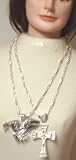 Set Of Two Sterling Silver Long Chain Charm Necklace One With Cross Pendant And One With American Eagle Pendant