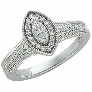 14Kt White Gold Marquise Diamond Engagement Ring