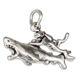 STERLING SILVER 3D SCUBA DIVER WITH SHARK CHARM
