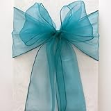 OurWarm 10Pcs Organza Chair Sashes (7 x 108 Inch / 18 x 275 cm) Wedding Party Decor Bow Banquet Supply(Teal Blue)