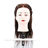 15'' 100% Real Human Hair _ Dark Brown #4 , Female Barber Hairdresser Hair Hairdressing Hair Cutting Student Practice Training Head Doll Mannequin , with Clamp Holder