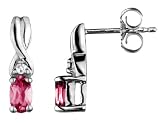 Pink Tourmaline Gemstone and Diamond Earring in White Gold