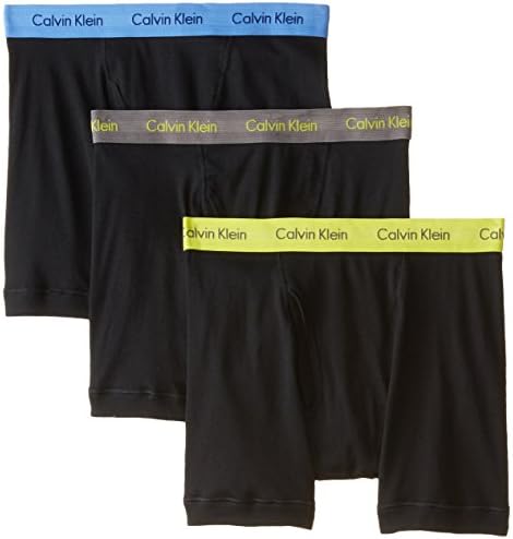 Calvin Klein Men's 3 Pack Cotton Classics Boxer Brief, Black/Grey Sky/Winter Chartreuse/Ultramarine, Medium