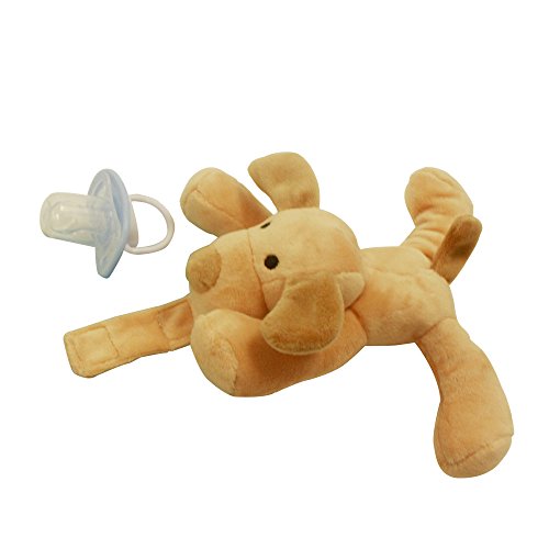Stuffed Plush animal pacifier holder with two BPA free pacifiers from