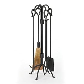 Woodfield Black Wrought Iron 5-piece Fireset with Crook Handles Tool Set for Fireplace